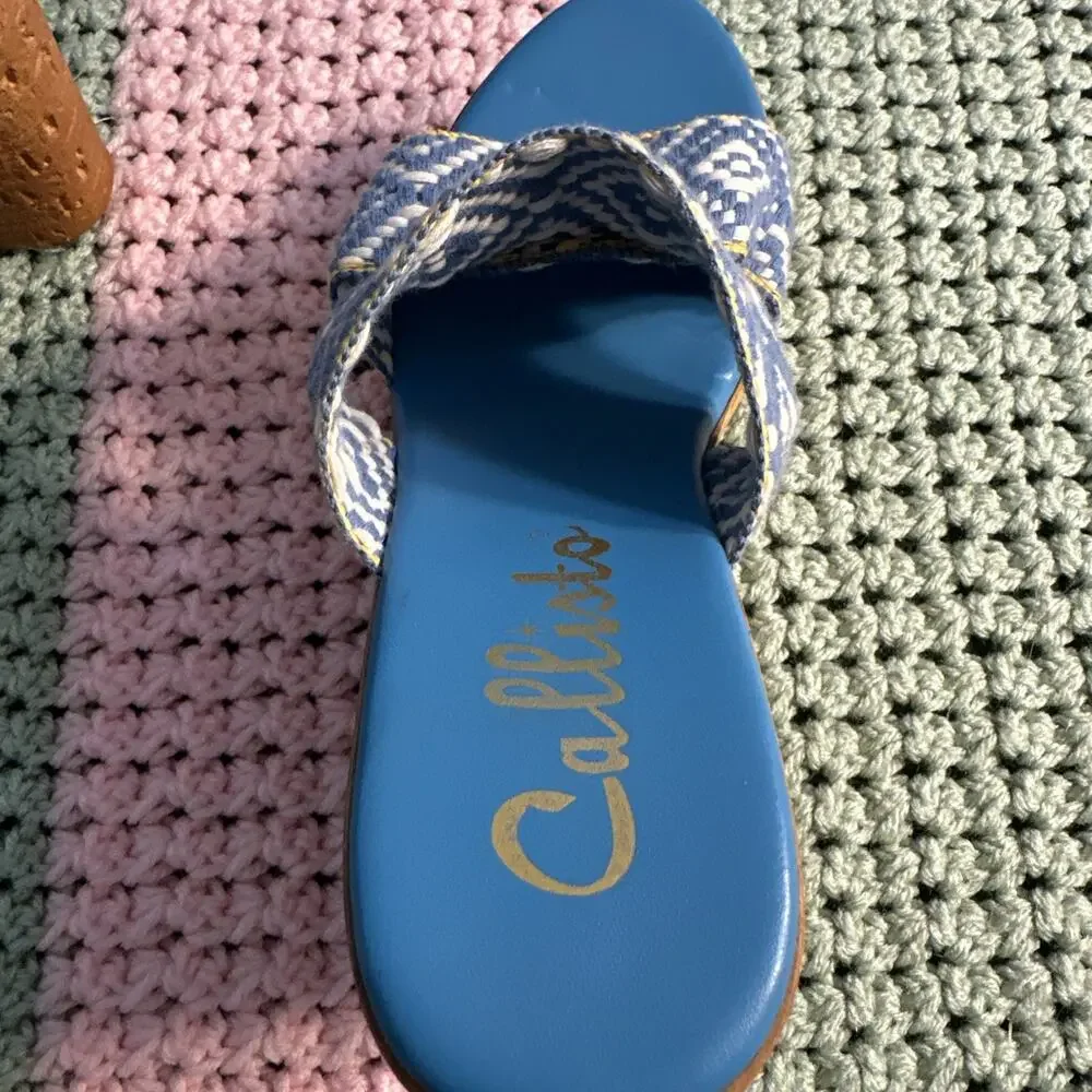 Callisto Woman’s Size 10 Sandals Blue Geometric Wedge NWOT